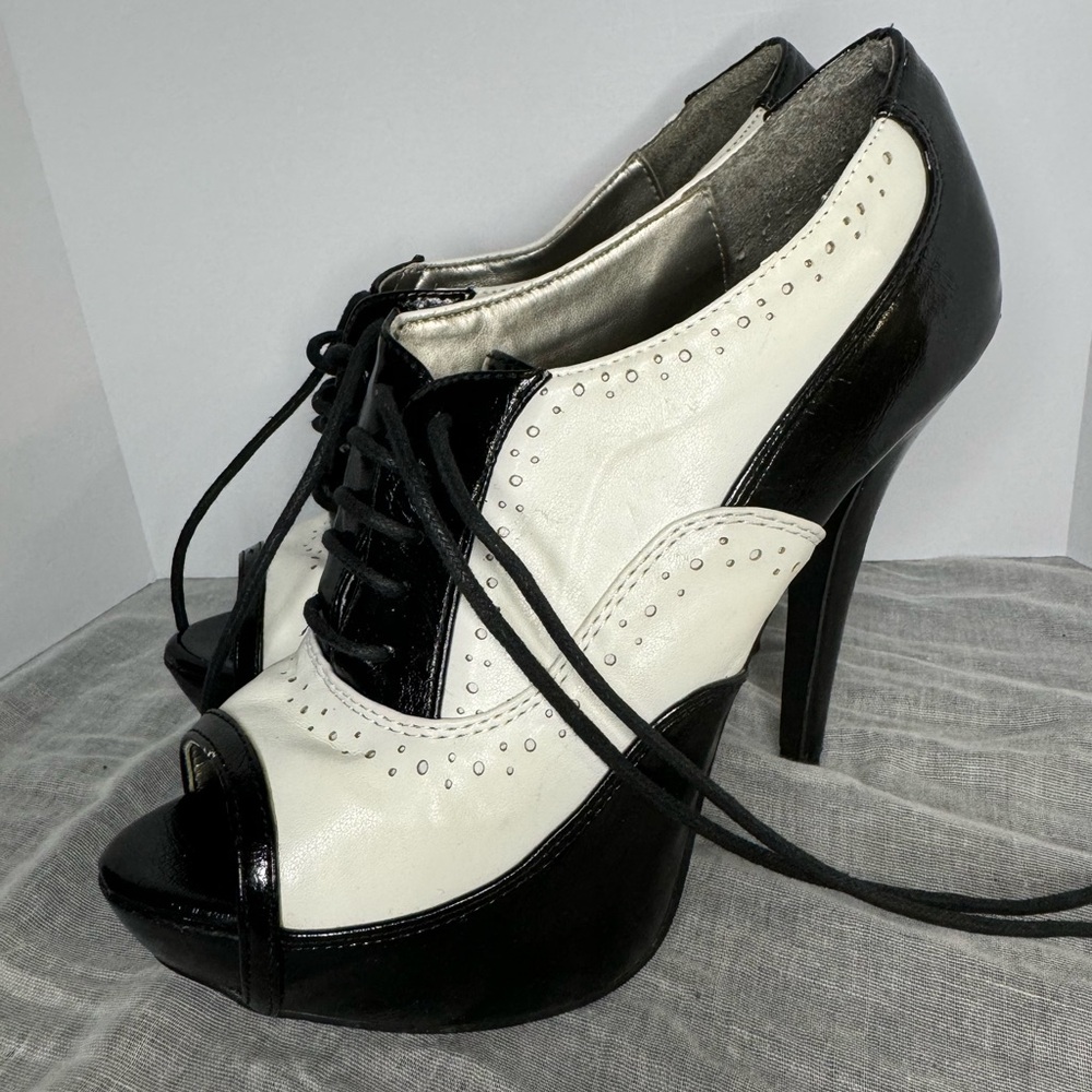 Charlotte Russe Oxford Style Peep-Toe Booties w/ Heel US 7